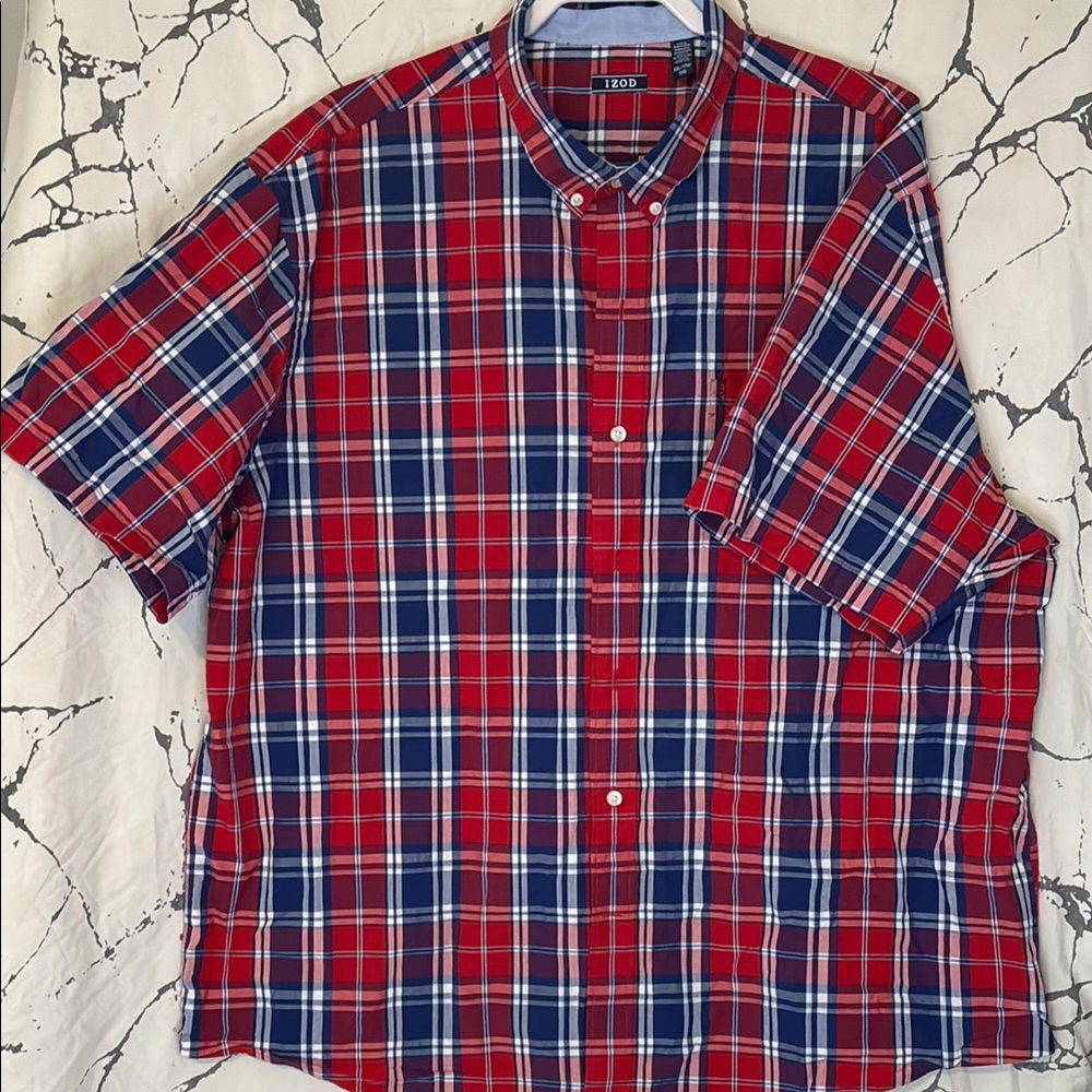 Izod Red and Blue Casual Button Down Shirt
